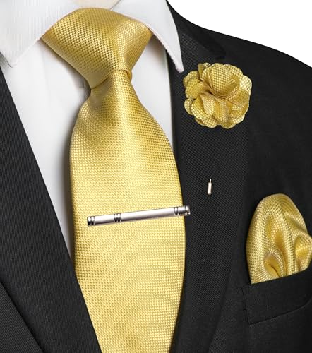 Image of JEMYGINS Mens Tie and Lapel Pin with Pocket Square Tie Clip Sets for Casual and Business 4PCS