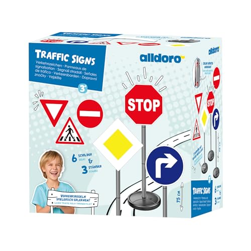 alldoro 60231 Panneaux de signalisation - Lot de 6 Panneaux de signalisation pour Enfants, pour l'éducation routière, Hauteur 75 cm