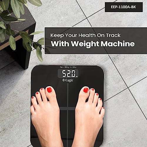 Image of Eagle Personal Body Weighing Scale with 180 kg Capacity and Thick Tempered Glass, Digital Bathroom Weighing Scale with LCD Display & Step on Technology, 1 Year Warranty (Grey, EEP-1100A)