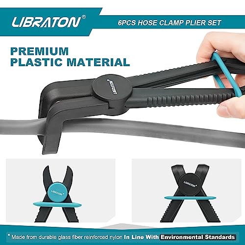 Image of Libraton Hose Clamp Pliers - 6pc Set, Straight & 90, Plastic, Brake, Fuel, Coolant, Radiator Hose, Gas Line