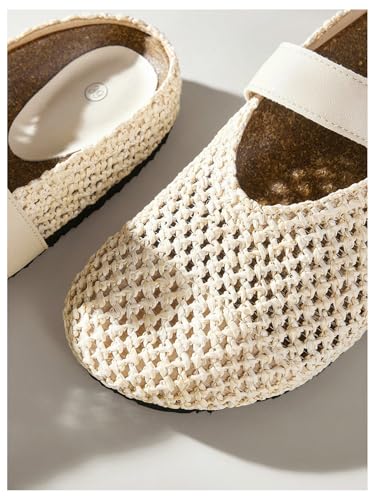 Women's Straw Woven Mary Jane Shoes Dressy Hollow Out Round Closed Toe Ballet Flats Vacation Crochet Shoes4