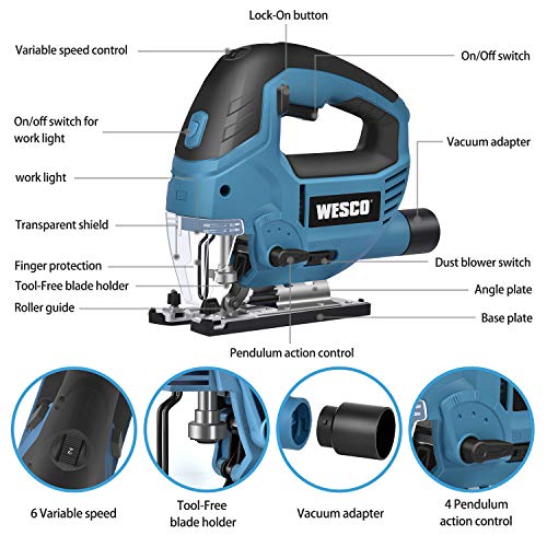 Stichsäge 850W, elektrische Stichsäge & LED, 3000SPM, 6-Gang-Vorwahl, 10 Klingen, 4-Position-Orbitalaktion… – Bild 3