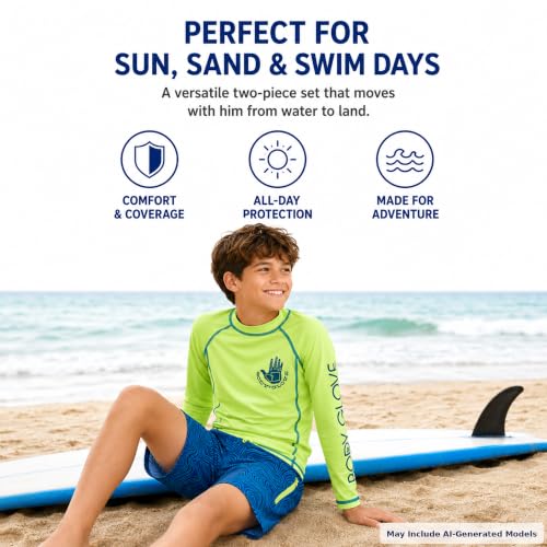 Image of Body Glove Boys Swim Set - 2 Piece Boys Swim Trunks with Rash Guard UV Protection Swimsuit Kids Bathing Suits (Sizes 4-12)