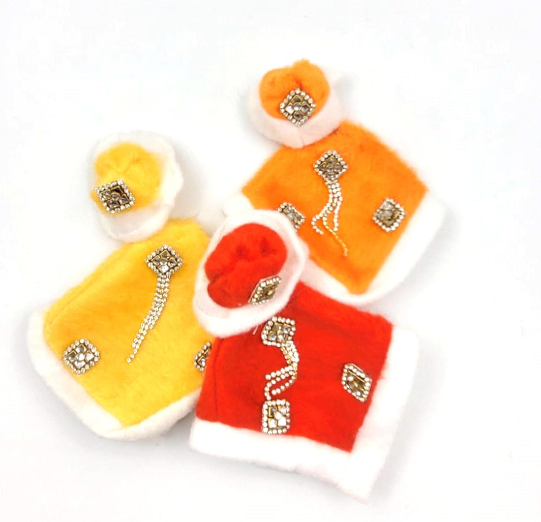 Laddu Gopal Woollen Ponchu Winter Dress Pack of 2 | Soft Warm Woolen Poncho for Kanha Ji | Handmade Bal Gopal Poshak/Vastra for Thakur Ji Size3-4 Winter Wear Krishna Dress Set Assorted Color-image-25