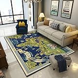 Designer rutschfest Teppich Wohnzimmer Groß flächiger Rug Vintage Seekarte Petrol 140 x 200 cm