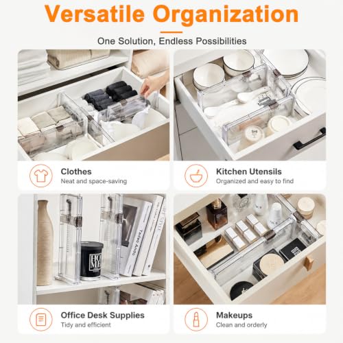 Image of HASTHIP 4 Pack Clear Drawer Dividers Plastic Separators