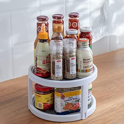 SjYsXm 2 Tier Lazy Susan Cabinet Organizer, 9.8-Inch Lazy Susan Turntable Organizer for Pantry Countertop Fridge, Round Seasoning Organizer Rotating Container Bins for Kitchen Storage and Organization Cover