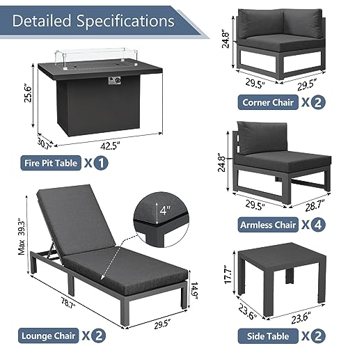 RADIATA-11-Pieces-Aluminum-Patio-Furniture-Set-with-Fire-Pit-Table-Sectional-with-with-29-Large-Depth-Seat-Chaise-Lounge-Outdoor-Luxury-Sofa-Set-Grey RADIATA 11 Pieces Aluminum Patio Furniture Set with Fire Pit Table Sectional with with 29 Large Depth Seat Chaise Lounge Outdoor Luxury Sofa Set Grey