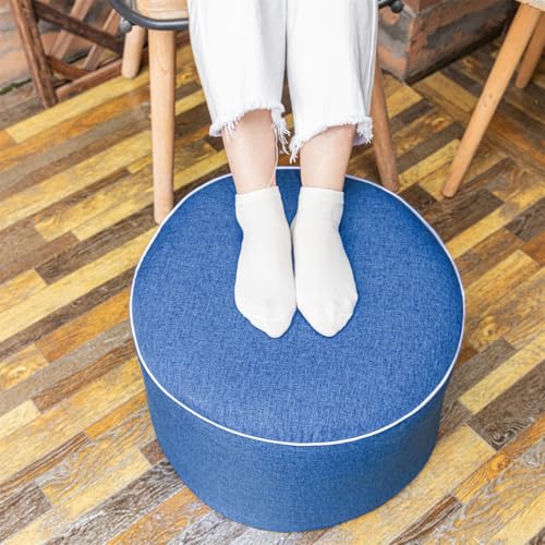 AbunHeri Outdoor Ottoman Outdoor Ottomans for Patio 19x12 Inches Modern Lightweight Foam Stuffed Pouf Outdoor Footstool Footrest Foot Stool Waterproof (Blue)