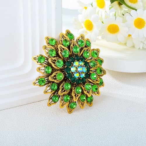 Image of Large Crystal Flower Brooch Pin for Women Red purple pink green Rhinestone Flower Lapel Pin Wedding Party Birthday Dance Banquet Dress Suit Ceremony Clothes Hat Bag Accessories Jewelry