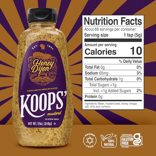 Image of Koops' Honey Dijon Mustard - Gourmet Mustard, Gluten-Free, Kosher, Made in USA, From Quality Mustard Seeds, Honey Mustard Sauce - 12 Oz, Pack of 2