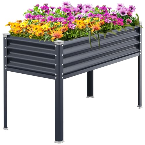 Patiobay Raised Garden Bed with Legs, 48×24×32in Galvanized Raised Garden Beds Outdoor Elevated Metal Planter Box for Gardening Vegetables Flowers Herb （Midnight Blue）