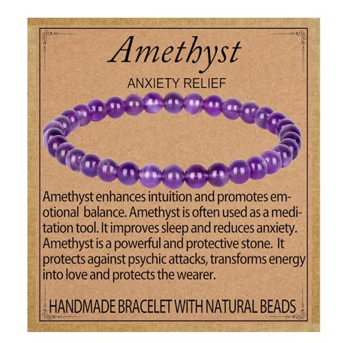 LPBeads Handmade Natural Gemstone Stretch Elastic 6m Amethyst Bracelet Healing Crystal Round Stone Beads Jewelry Gifts for Women Men