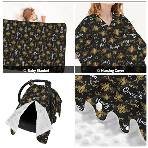 Image of Honey Bees Baby Car Seat Canopy Nursing Cover for Newborn Car Seat Breastfeeding Covers Blanket Newborn Shower Gift