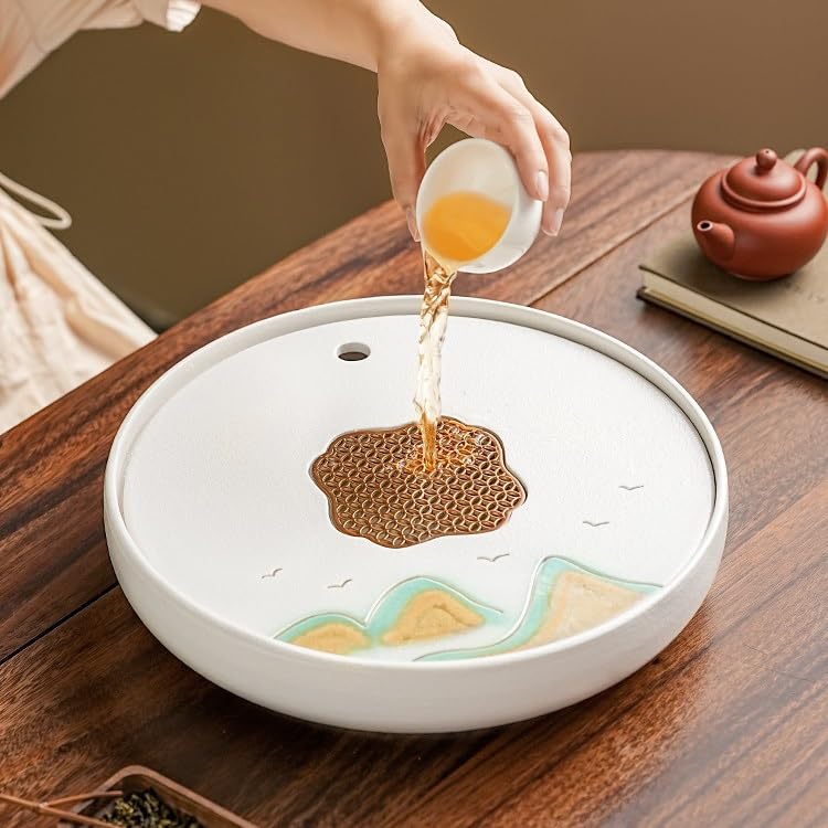 Zestaw do herbaty chińska okrągła taca na herbatę, salon domowa mała taca odpływowa, ceramiczna butelka do przechowywania wody prosty suchy stół herbata herbata morska taca na herbatę chiński zestaw