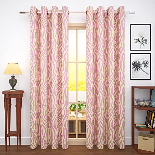 Image of Story@Home Bloom Collection Jacquard Lavish and Modern Rich Animal Print 2 Piece Eyelet Ring top Door Curtain for Bedroom and Hall - 7 Feet, Light Pink