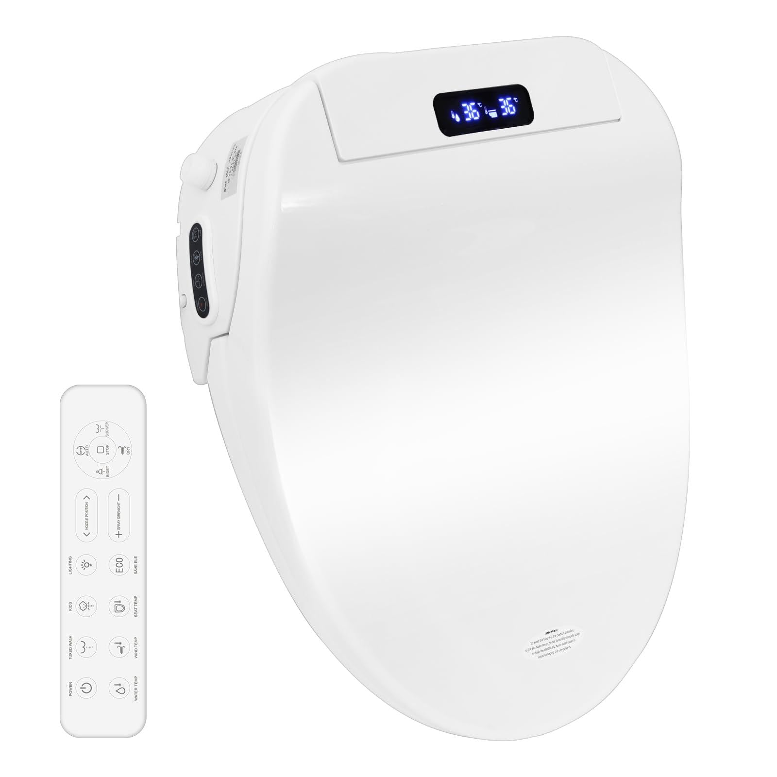 YOURLITE Siège de Toilette Intelligent,Abattant WC Japonais électrique,Siège Toilette Japonaise,Bidet Chauffant avec Buse,Frein de Chute,Séchage,Veilleuse,Télécommande,Forme V,Blanc