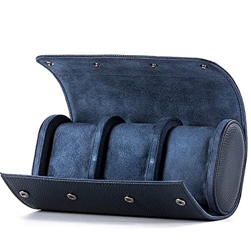 fuguzhu Uhrenrolle Reisekoffer, Zylindrische Uhrenbox Aufbewahrung Uhren Reiseetui, Uhrenrolle Reisetasche Retro Runde Uhr Organizer Box Für Aufbewahrung Zu Hause Reisen Display (Blau 3 Ziffern) Cover