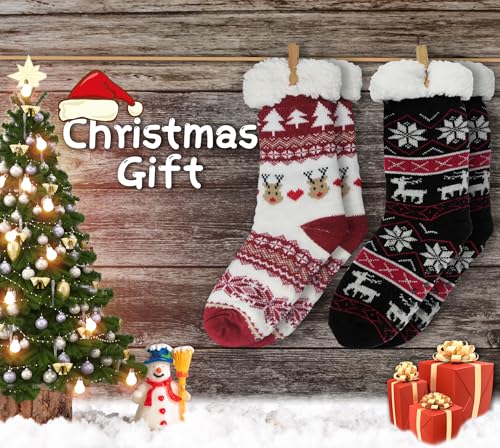 Image of BenSorts Women Winter Thick Slipper Socks with Grippers Non Slip Warm Fuzzy Socks Christmas Gifts