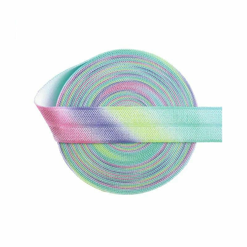 2 5 10 Yard 5/8" 15mm Elásticos plegables con estampado de arcoíris pastel Bandas de satén spandex Ligas para el cabello Diadema Adorno de costura-B-10-15mm-100 Yardas