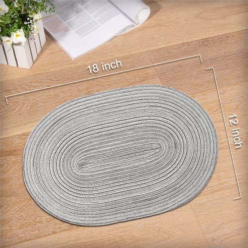 Oval Braided Placemats 12X18 Inch Table Mats For Dining Tables Natural Woven Heat Resistant Place Mats Set Of 6 (Oval Grey) #TOP1