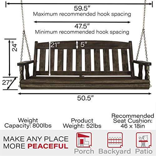 Image of Amish Casual Heavy Duty 800 Lb Mission Treated Porch Swing with Hanging Chains (4 Foot, Dark Walnut Stain)