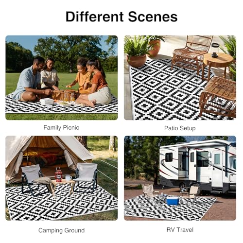 OLANLY Waterproof Outdoor Rug 5x8 ft, Outdoor Plastic Straw Rug for Camping, RV Mat Outside, Indoor Outdoor Carpet for Porch, Deck, Backyard, Balcony, Picnic, Black & White - Image 7