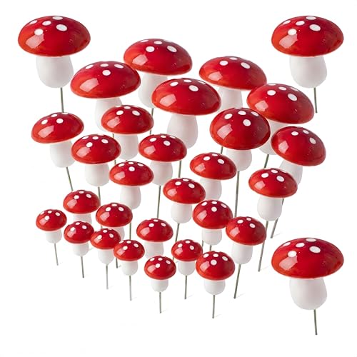 jarbins 30 Pack Mushroom Cake Decorations Red Mini Mushroom Toothpicks Foam Cupcake Toppers Mushroom Cake Picks for Birthday Baby Shower Party Micro Landscape Decor