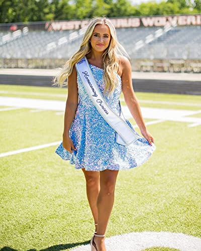 One Shoulder Homecoming Dresses for Teens Short Sequins A-Line Formal Party Gown with Pockets4