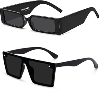 IFLASH Unisex Square Non-Polarized Sunglasses Black Frame For Men Women Boys Girls Free Size, Pack Of 2 (A7) Price In India