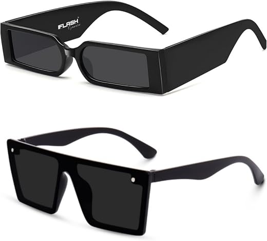 IFLASH Unisex Square Non-Polarized Sunglasses Black Frame For Men Women Boys Girls Free Size, Pack Of 2 (A7)