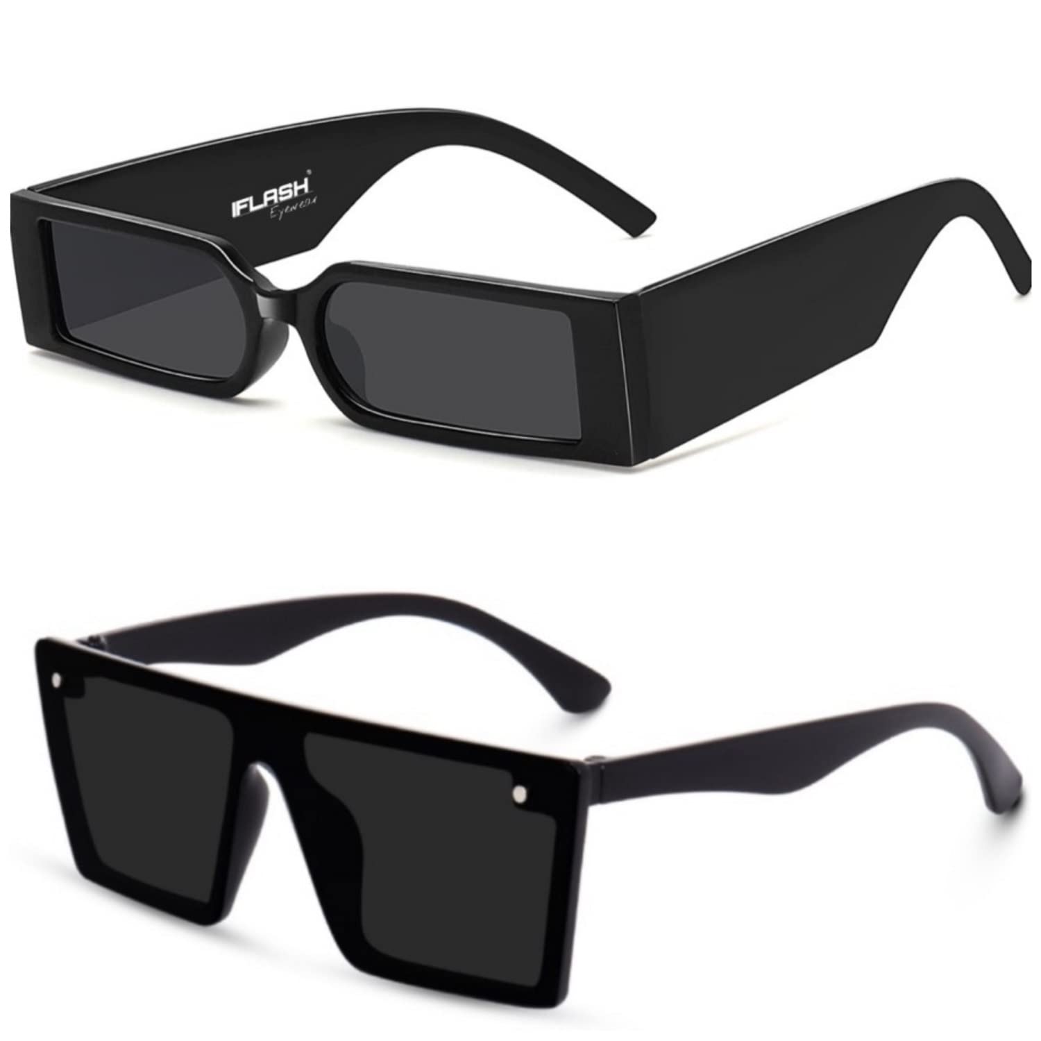 IFLASH Unisex Square Non-Polarized Sunglasses Black Frame For Men Women Boys Girls Free Size, Pack Of 2 (A7) - Review, Price and Buying Guide