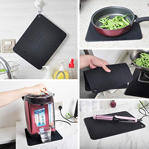 Large Silicone Trivet Mat For Hot Dishes/Heat Resistant Pot Holder, 12"X 9" Non Slip Thick Flexible Hot Pads For Kitchen Table Set Of 2 (Black) #TOP3