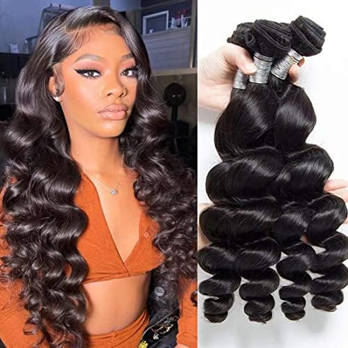 Ralisa Loose Wave Bundles Human Hair 100% Unprocessed Brazilian Virgin Loose Wave Bundles (10 12 14in) Human Hair Loose Deep Wave Bundles Hair Extensions for Black Women
