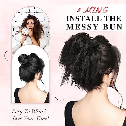 MORICA Tousled Updo Messy Bun Hair Piece Hair Extension Ponytail with Elastic Rubber Band Updo Wavy Bun Extensions Synthetic Hair Extensions Scrunchies Chignons Hairpiece for Women - Thumbnail 4