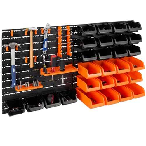 Gr8 Home 44 Piece Wall Mounted Tool Peg Board Set Garage Storage Shelf Bins Workshop Rack Shed Pegboard Shelves Holder Organiser