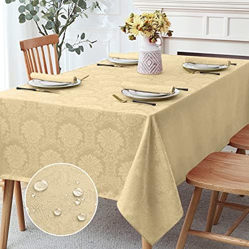 Romanstile Spring Jacquard Rectangle Tablecloth - Waterproof Elegant Vienna Damask Pattern Table Cloths Washable Polyester Decorative Table Covers for Dinner/Parties/Outdoor - 60 x 84 Inch,Beige