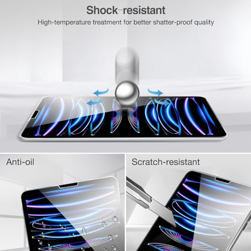 Image of ProCase 2 Pack Screen Protector for iPad Pro 11 4th 3rd 2nd 1st 2022 2021 2020 2018, Tempered Glass Film Guard for iPad Pro 11 4 3 2 1 Gen -Clear