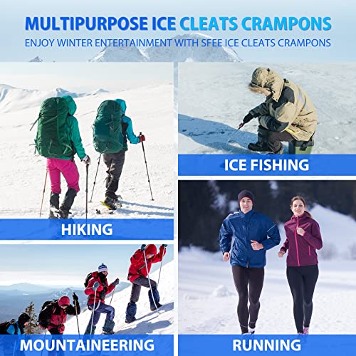 Sfee Crampons for Winter Boots, Upgraded Ice Cleats Stainless Steel Women Men Anti Slip Ice Traction Cleats Grips with Straps, Perfect for Hiking, Walking, Climbing, Ice Fishing(XL) - Thumbnail 7