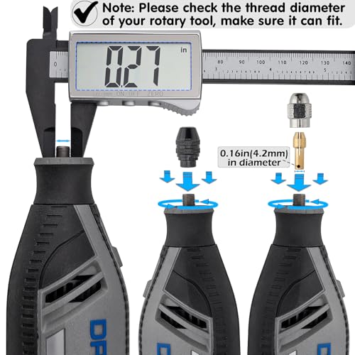 Famgee 16Pcs Drill Chuck Collet Set for Dremel 1/32 \"to 1/8\" Multi Shank Size 4485 Brass Collet Quick Change Keyless Replacement 4486 Drill Bit Chuck Rotary Tool Accessory with Metal Nut Kit - Thumbnail 4