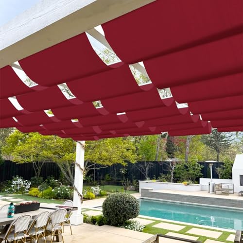TANG 3' x 12' Waterproof Pergola Shade Cover Retractable Sun Shades Outdoor Patio Pergolas Canopy Replacement Pergola Kit, Wave Shade Sail with Hardware Wire Cable, Red by TANG - Image 6