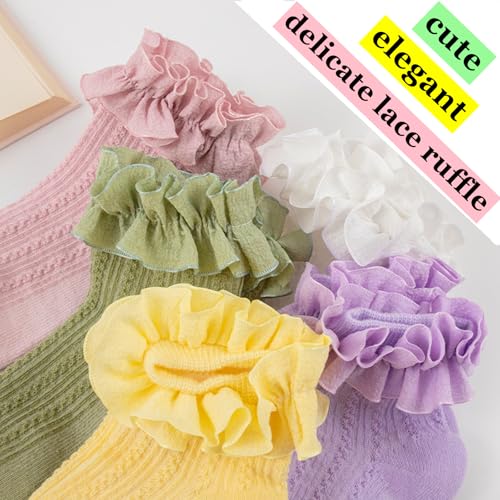 Baby Girls' Ruffle Socks Toddler Lace Frilly Dress Sock Newborn Soft and Breathable Cotton Eyelet Sock 4 Pack3