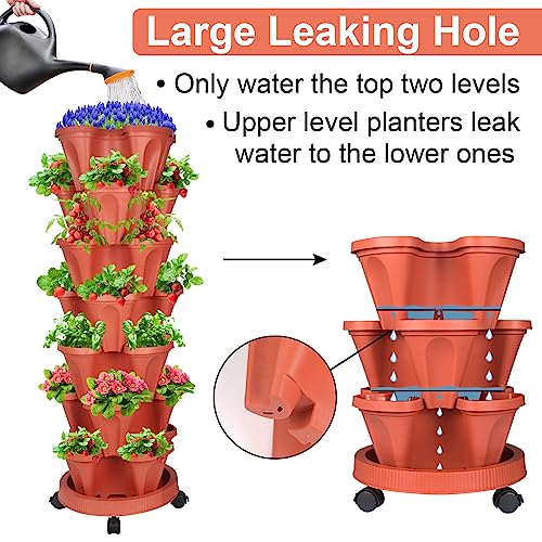 Dunchaty Stackable Planters 7 Tier Vertical Tower Garden Planters Strawberry, Herb, Flower, And Vegetable Planter Indoor Outdoor Gardening Pots With Removable Wheels And Tools #TOP5
