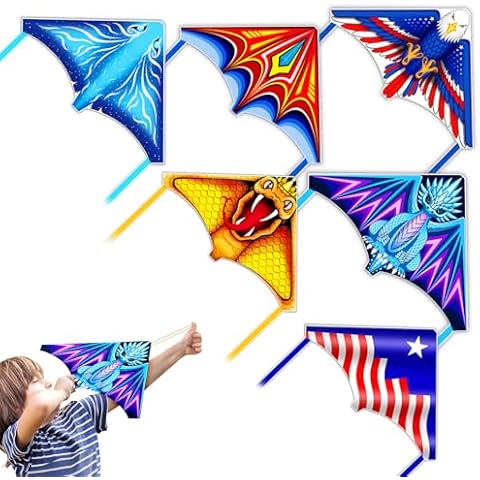 Ynybusi 6 Pcs Mini Kites-Flying Toys|Airplane Launcher Toys|Foam Glider Planes for Kids 4 5 6 7 8 9 10 12 Year Old Boys Girls Gifts, Easy to Fly & Launching Kites with Rubber Band (B) Cover