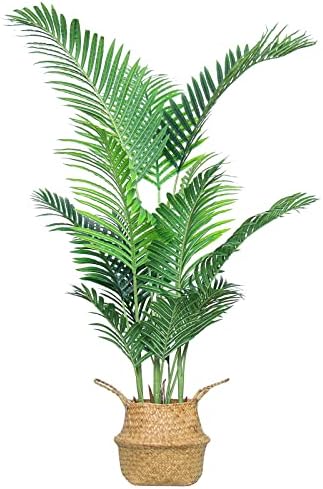 Hanamono 4.59ft Artificial Palm Tree,Potted Faux Plants Large Tropical Areca Palm Trees Home Decor Indoor Outdoor 15 Trunks for Living Room/Bedroom/Office/Housewarming Gift w/Planter & Seagrass Basket