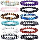 MOZAKA 12Pcs Gorgeous Semi-Precious Gemstones Round Beads Energy Power Crystal Reiki Healing Elastic