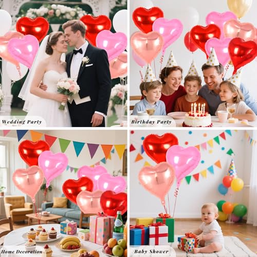 Image of 12 Pcs Colorful Heart Balloons,18 Inch Heart Foil Balloons Love Balloon Valentine Balloon for Birthday Party Wedding Engagement Party Baby Shower Valentine Day Decorations