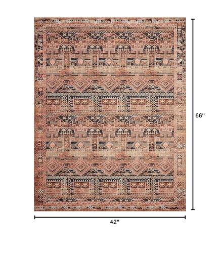 Loloi Layla Collection LAY-14 Mocha/Blush 3'-6" x 5'-6" .13" Thick Accent Rug, Soft, Durable, Vintage Inspired, Distressed, Low Pile, Non-Shedding, Easy Clean, Printed, Living Room Rug