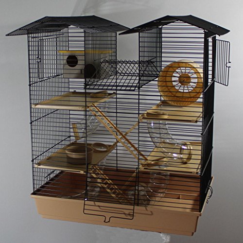Mäusekäfig, Ratte und Hamster, mit Holzelementen, Größe XXL, Schwarz