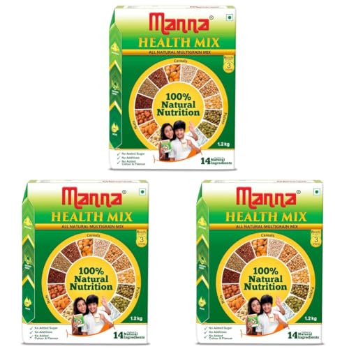 Image of Manna Health Mix 1.25 Kg, All Natural Nutrition Drink, with 14 ingredients, Zero Sugar. (Pack of 3)